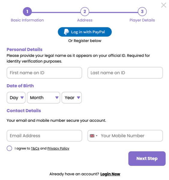 Registration at Cheeky casino